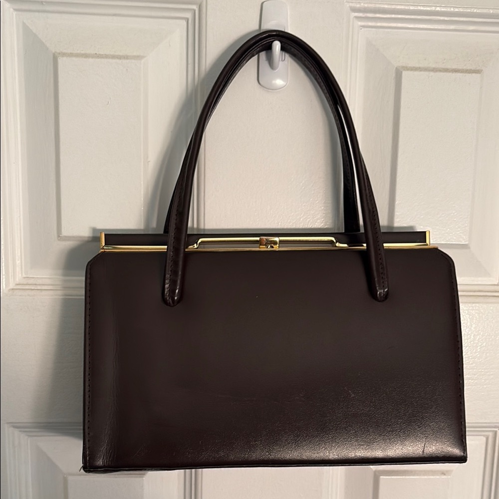 Vintage Crouch & Fitzgerald Brown Leather Shoulder Bag with Gold Accents